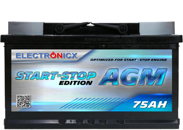 Electronicx AGM Autobatterie Starterbatterie Batterie Start-Stop 75AH 12V 750A