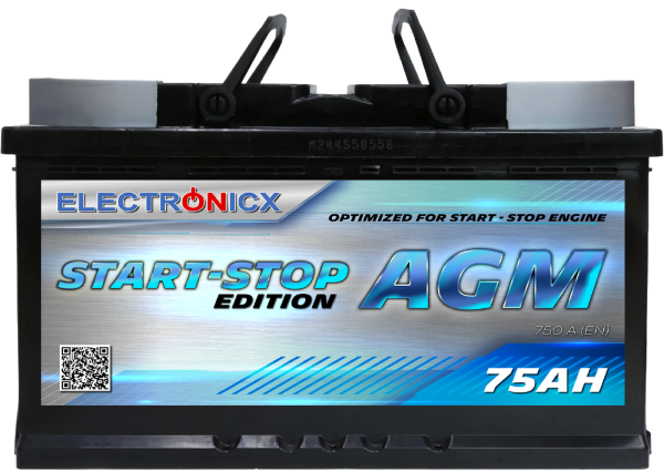 Electronicx AGM Autobatterie Starterbatterie Batterie Start-Stop 75AH 12V 750A