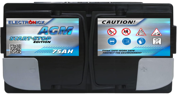 Electronicx AGM Autobatterie Starterbatterie Batterie Start-Stop 75AH 12V 750A