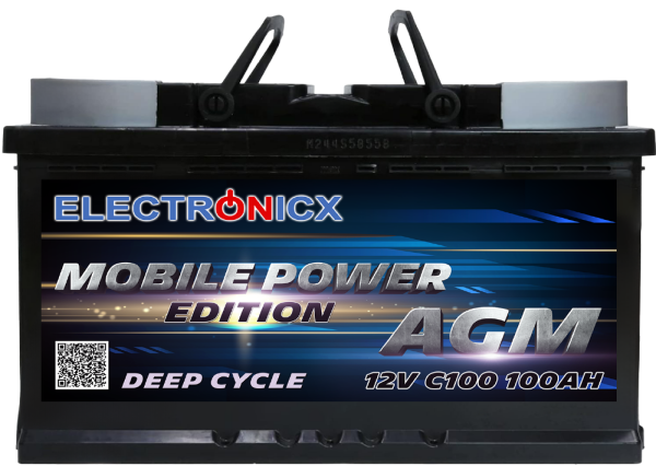 Electronicx Mobile Edition Batterie AGM 100 AH 12V  Versorgungsbatterie Freizeit Akku
