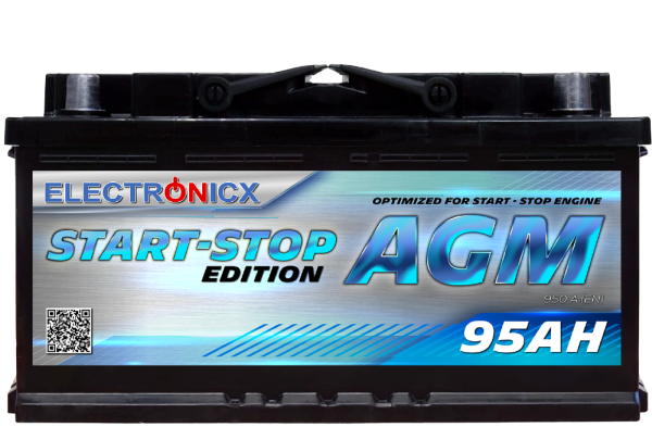 Electronicx AGM Autobatterie Starterbatterie Batterie Start-Stop 95 AH 12V 950A