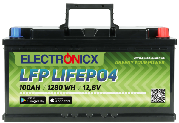 Electronicx LiFePO4 Akku 12V 100Ah LFP Bluetooth APP Lithium-Eisenphosphat