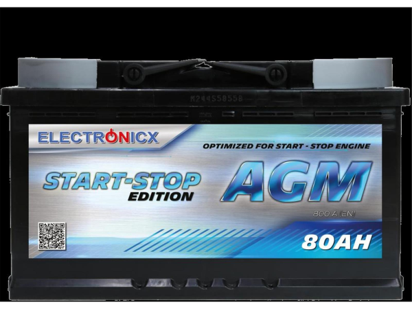 Electronicx AGM Autobatterie Starterbatterie Batterie Start-Stop 80 AH 12V 820A