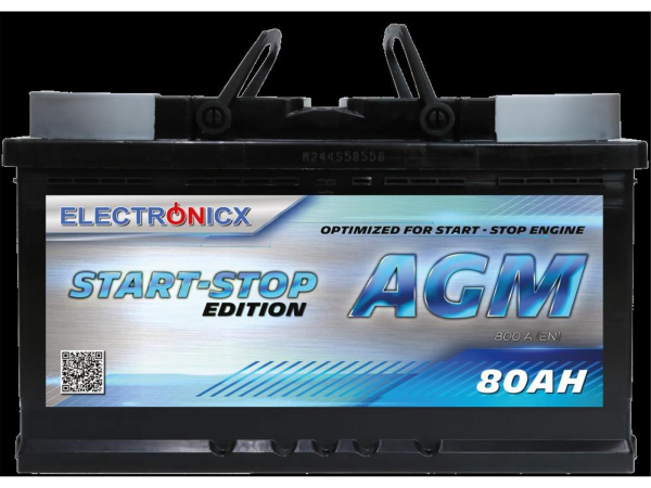 Electronicx AGM Autobatterie Starterbatterie Batterie Start-Stop 80 AH 12V 820A
