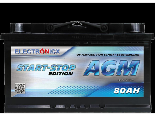 Electronicx AGM Autobatterie Starterbatterie Batterie Start-Stop 80 AH 12V 820A