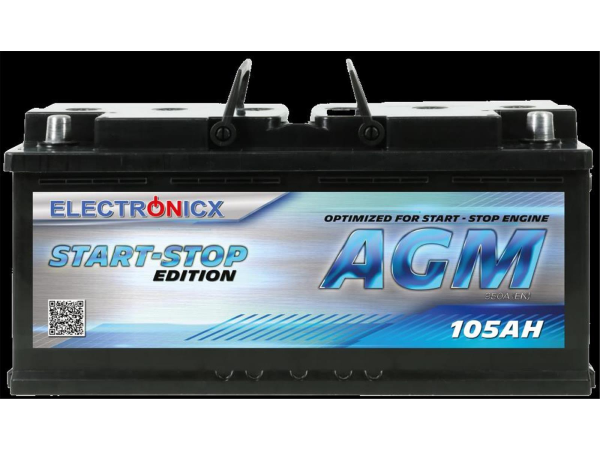 Electronicx AGM Autobatterie Starterbatterie Batterie Start-Stop 105 AH 12V 950A