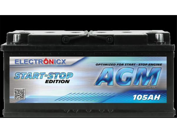 Electronicx AGM Autobatterie Starterbatterie Batterie Start-Stop 105 AH 12V 950A