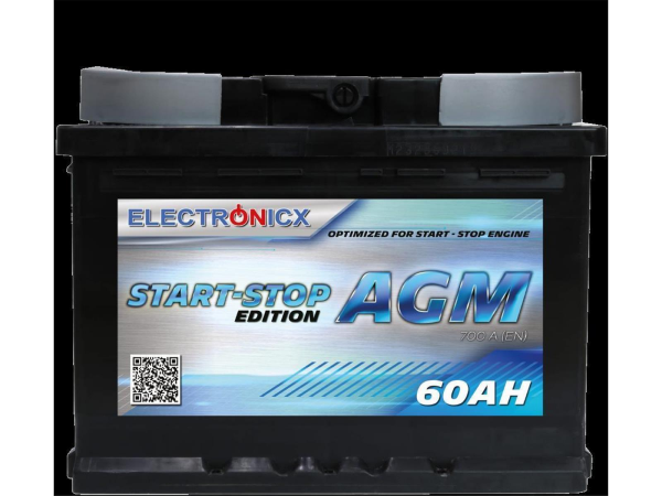 Electronicx AGM Autobatterie Starterbatterie Batterie Start-Stop 60 AH 12V 700A