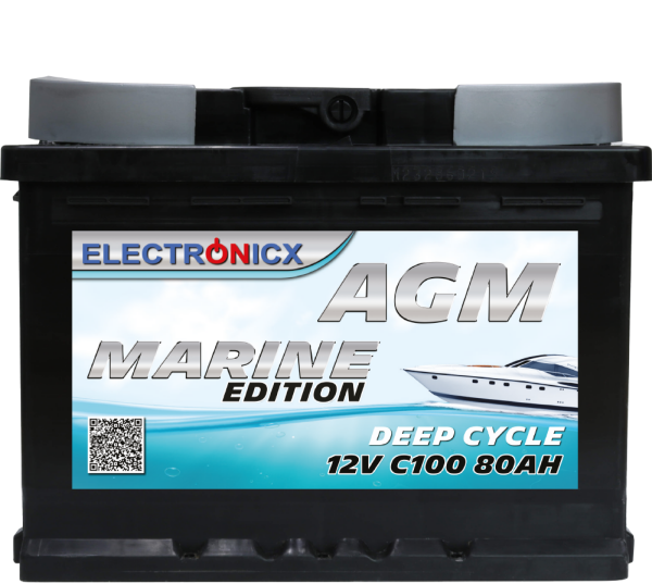 AGM Batterie 80AH Electronicx Marine Edition Boot Schiff Versorgungsbatterie 12V Akku Deep Bootsbatterie Solarbatterie Solar Batterien…
