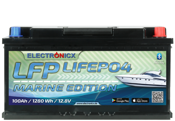 Electronicx Marine Edition LiFePO4 battery 12V 100Ah LFP Bluetooth APP Lithium iron phosphate
