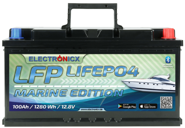 Electronicx Marine Edition LiFePO4 Akku 12V 100Ah LFP Bluetooth APP Lithium-Eisenphosphat