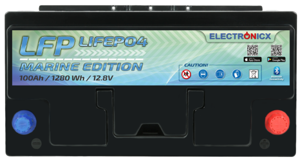 Electronicx Marine Edition LiFePO4 Akku 12V 100Ah LFP Bluetooth APP Lithium-Eisenphosphat