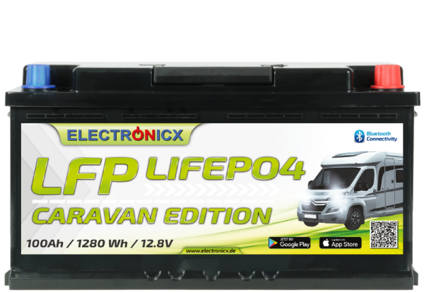 Electronicx Caravan Edition LiFePO4 Battery 12v 100Ah lfp Bluetooth app Lithium Iron Phosphate
