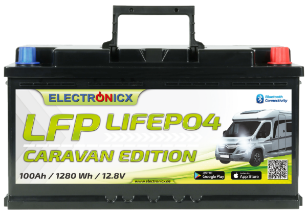 Electronicx Caravan Edition LiFePO4 Akku 12V 100Ah LFP Bluetooth APP Lithium-Eisenphosphat