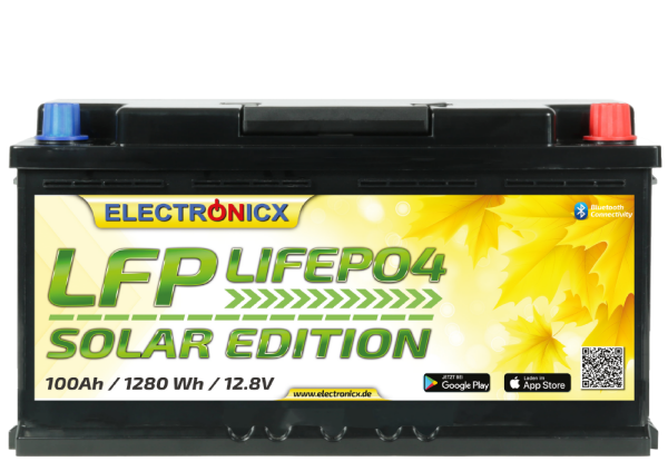 Electronicx Solar Edition LiFePO4 Battery 12v 100Ah lfp Bluetooth app Lithium Iron Phosphate