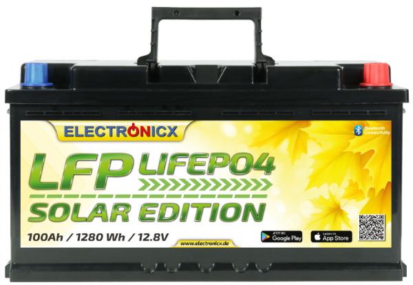 Electronicx Solar Edition LiFePO4 Battery 12v 100Ah lfp Bluetooth app Lithium Iron Phosphate