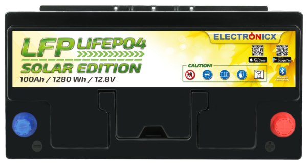 Electronicx Solar Edition LiFePO4 Battery 12v 100Ah lfp Bluetooth app Lithium Iron Phosphate