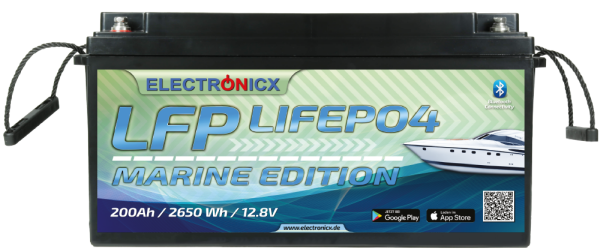 Electronicx Marine Edition LiFePO4 2560Wh 200Ah LFP Bluetooth APP Lithium Iron Phosphate